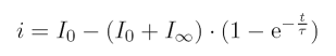 i = I_0 - (I_0+I_\infty) \cdot (1-{\rm e}^{-\frac{t}{\tau}})